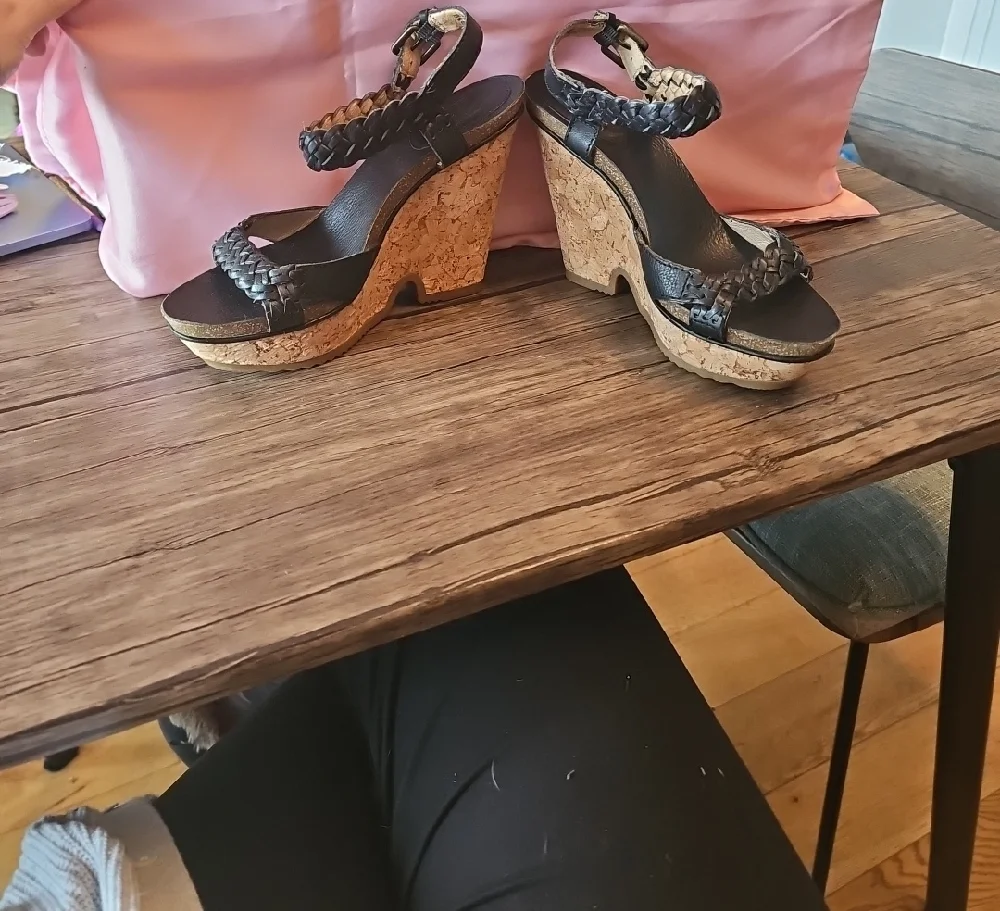 Frye Black Braided Leather Wedge Sandals